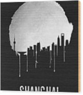 Shanghai Skyline Black Wood Print