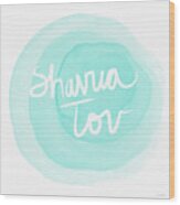 Shavua Tov Blue And White- Art By Linda Woods Wood Print