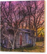 Shed And Sunset Wood Print