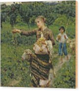 Shepherdess Carrying A Bunch Of Grapes Wood Print