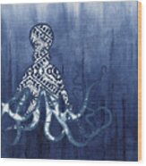 Shibori Blue 2 - Patterned Octopus Over Indigo Ombre Wash Wood Print