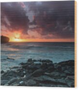 Shipwreck Beach Dramatic Sunrise Wood Print