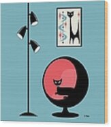 Shower Curtain Mini Atomic Cat On Blue Wood Print