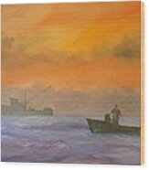 Shrimping Sunrise Wood Print