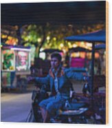 Siem Reap Night Tuk Tuk Driver Wood Print