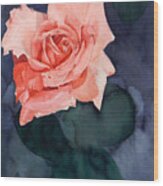 Watercolor Of A Bright Single Red Rose Wood Print