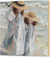 Sisters In Sunhats Wood Print