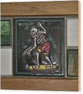 Skeleton On Wheels Wood Print