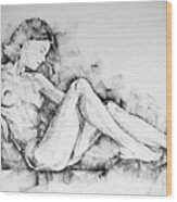 Sketchbook Page 42 Drawing Girl Sitting Pose Wood Print