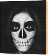 Skull Face Halloween Make-up Wood Print