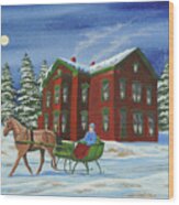 Sleigh Ride With A Full Moon Wood Print