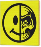 Smiley Face Skull Yellow Wood Print