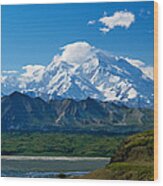 Snow-covered Mount Mckinley, Blue Sky Wood Print