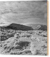 Snowed Summit Of The Mountains Black And White Wood Print