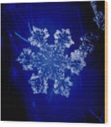 Snowflake On Blue Wood Print