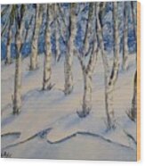 Snowy Birch Trees Wood Print