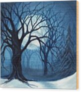Something In The Air Tonight - Winter Moonlight Forest Wood Print