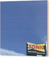 Sonic Americas Drive In Dark Blue Sky Wood Print