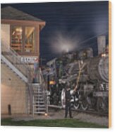 Southern Steam Engine 401 Prepares To Pickup A Set Of Train Orders At Stair Tower Wood Print