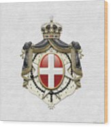 Sovereign Military Order Of Malta Coat Of Arms Over White Leather Wood Print