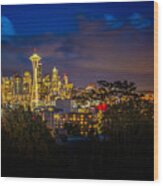 Space Needle In Seattle After Dark Wood Print