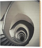 Spiral Staircase In Beige Tones Wood Print