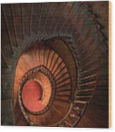 Spiral Staircase In Red And Orange Colors Wood Print