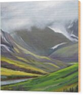 Mountain Valley In Alaska Oil Painting, Splendor Wood Print