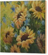 Sunflowers Galore Wood Print