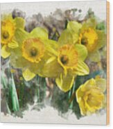 Spring Daffodils Watercolor Art Wood Print