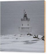 Spring Point Ledge Lighthouse Blizzard Wood Print