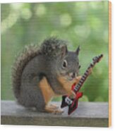 Squirrel Playing Electric Guitar Wood Print