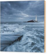 St Mary's Lighthouse And The Cold North Sea Wood Print