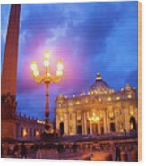 St. Peters Cathedral At Night Wood Print