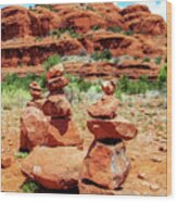 Stacked Rocks At Bell Rock In Sedona Wood Print