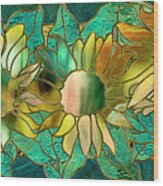 Stained Glass Sunflowers Wood Print