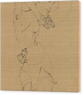 Standing Nude With Large Hat. Gertrude Schiele Wood Print