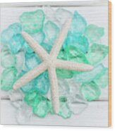 Starfish And Sea Glass Wood Print