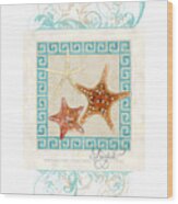 Starfish Greek Key Pattern W Swirls Wood Print