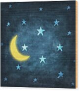 Stars And Moon Drawing With Chalk Wood Print