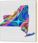 State Of New York Map Rainbow Splash Fractal Wood Print