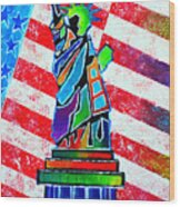 Statue Of Liberty And Stripes Wood Print