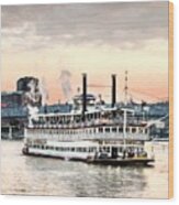 Steamboats At Cincinnati Wood Print