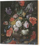Still Life With Flowers And A Watch Wood Print