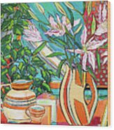 Still Life With Lilies, Vase And Jug Wood Print