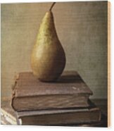 Still Life With Old Books And Fresh Pear Wood Print