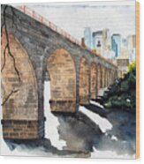 Stone Arch Bridge Watercolor Wood Print