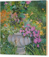 Stone Flower Pot In A Garden Wood Print