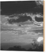 Storm Clouds At Sunset In Black And White Wood Print