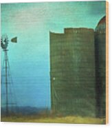 Stormy Old Silos And Windmill Wood Print